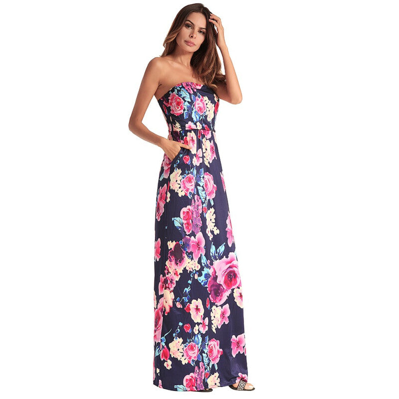 Women Fashion Boho Maxi Dress - Multicolor