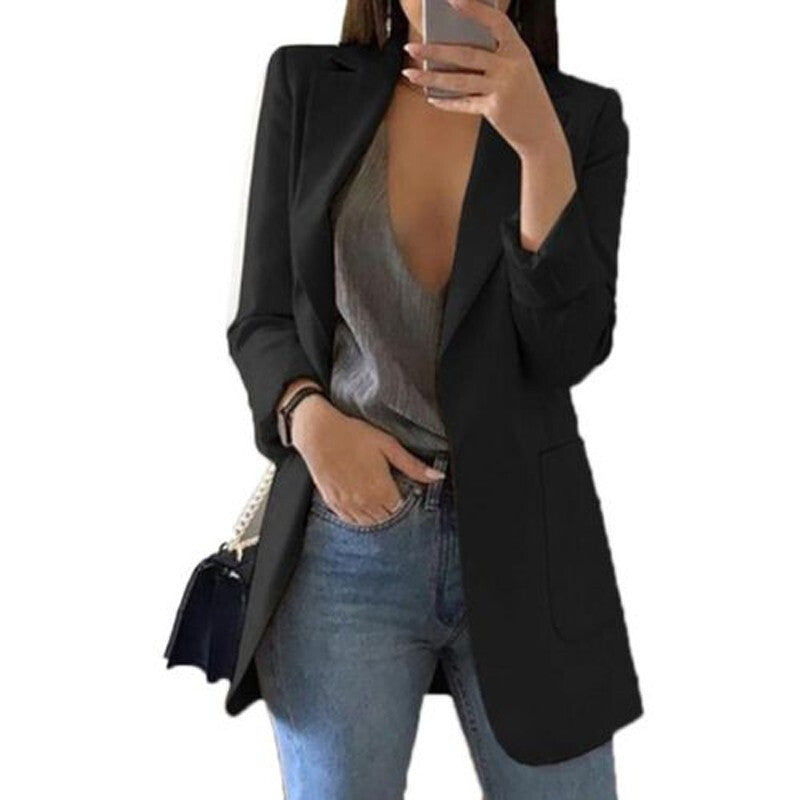 Women Fashion Long Sleeves Blazers Top - Black