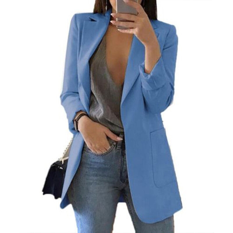 Women Fashion Long Sleeves Blazers Top - Blue