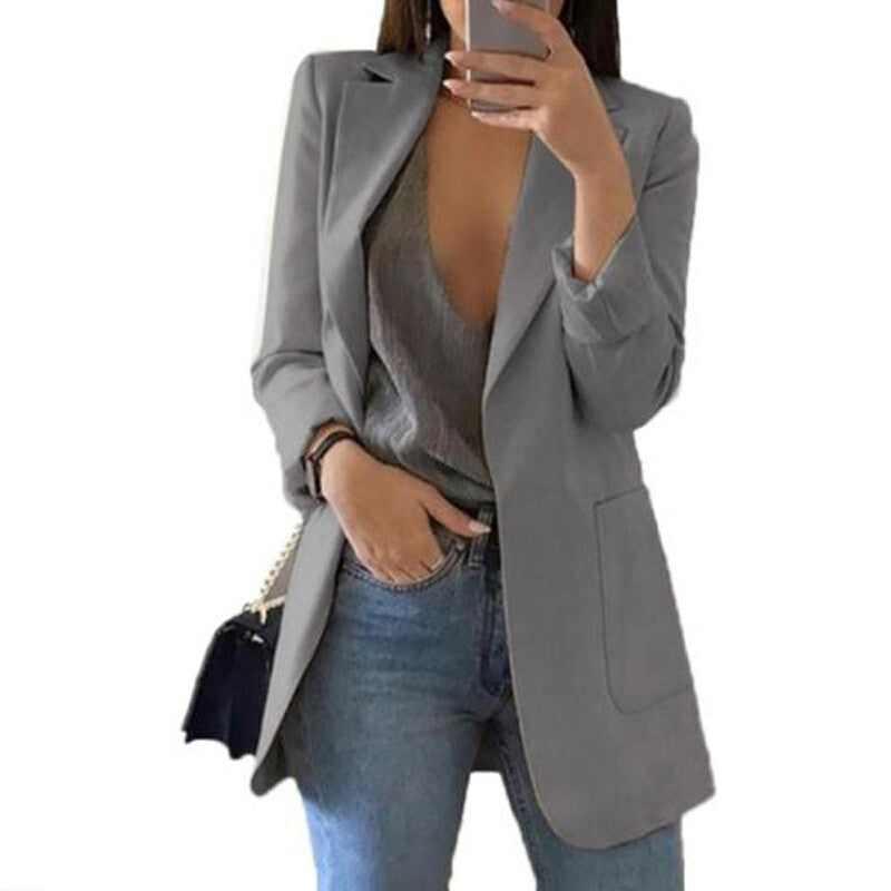 Women Fashion Long Sleeves Blazers Top - Grey