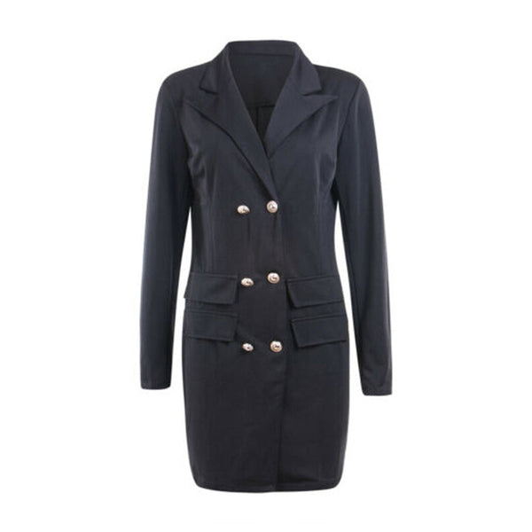 Women Formal Long Blazer Coat - Black