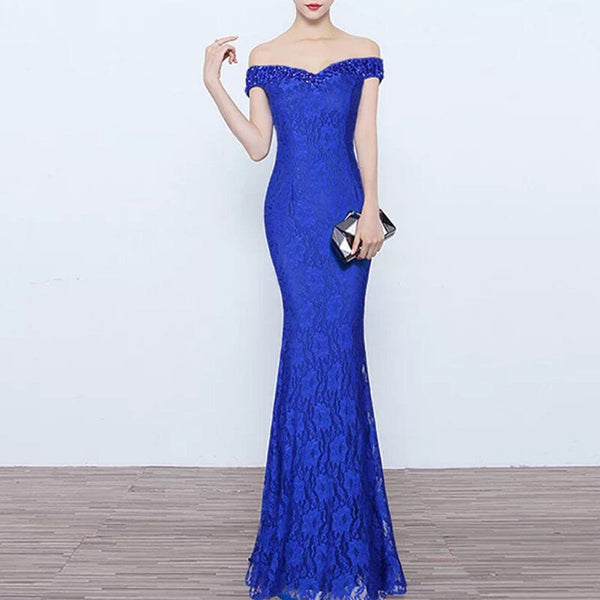 Women Formal Off Shoulder Evening Dress - Royal Blue