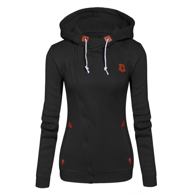 Women Stylish Heaps Collar Hoodie Pullover - Black