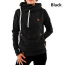 Women Stylish Heaps Collar Hoodie Pullover - Black