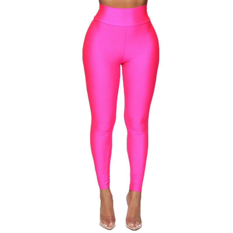 Women High Waist Stretchy Leggings - Dark Pink