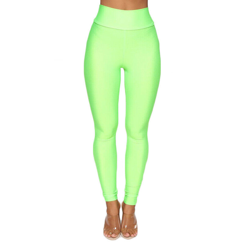 Women High Waist Stretchy Leggings - Light Green