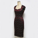 Women Lace Embroidery Bodycon Dress - Red