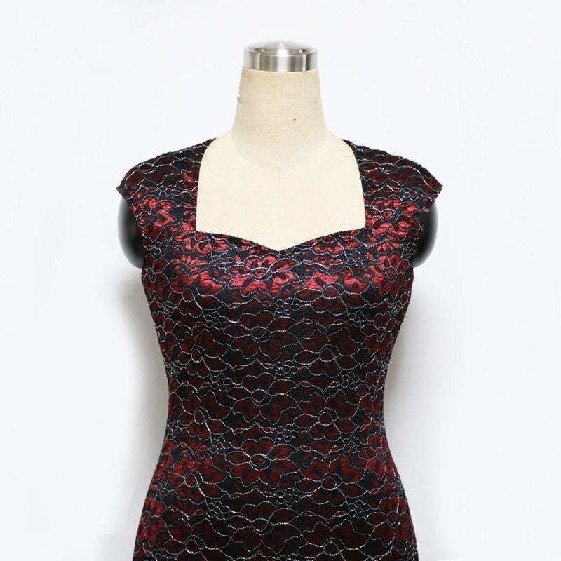 Women Lace Embroidery Bodycon Dress - Red