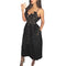 Women Lace Hollow Out Nude Illusion Party Dress - Black