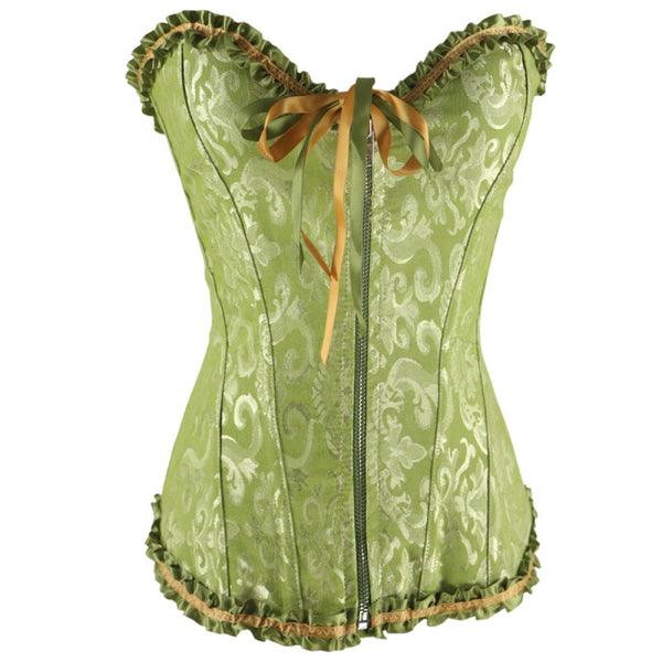 Women Lace Sexy Bone Waist Trainer Shapewear + Underpants - Green