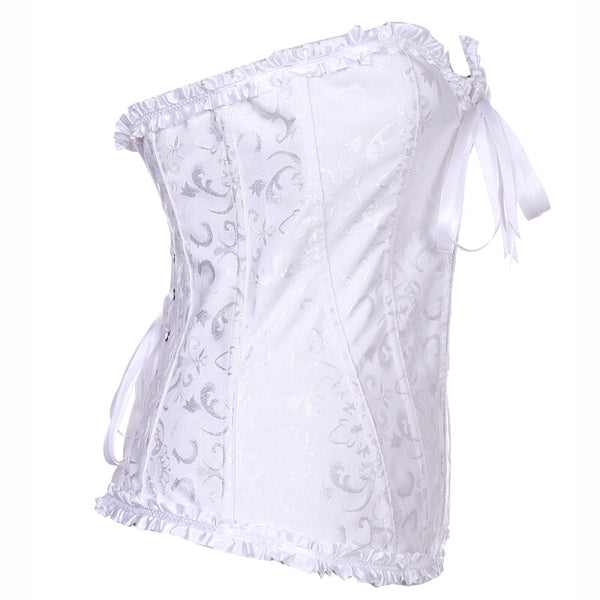 Women Lace Sexy Bone Waist Trainer Shapewear + Underpants - White