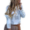 Women Long Sleeve Metal Buttons Top - White