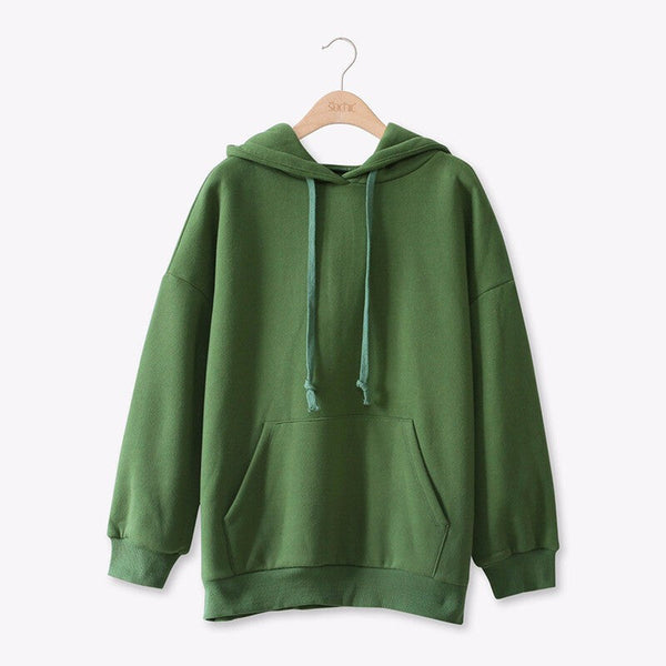 Women Long Sleeves Hoodies Top - Green