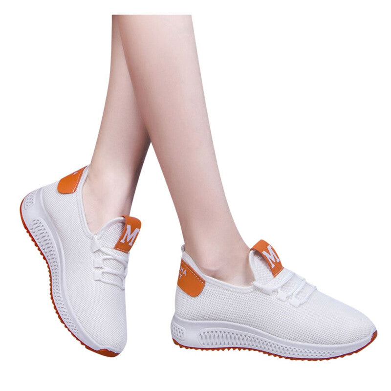 Women Mesh Casual Shoes - White & Orange