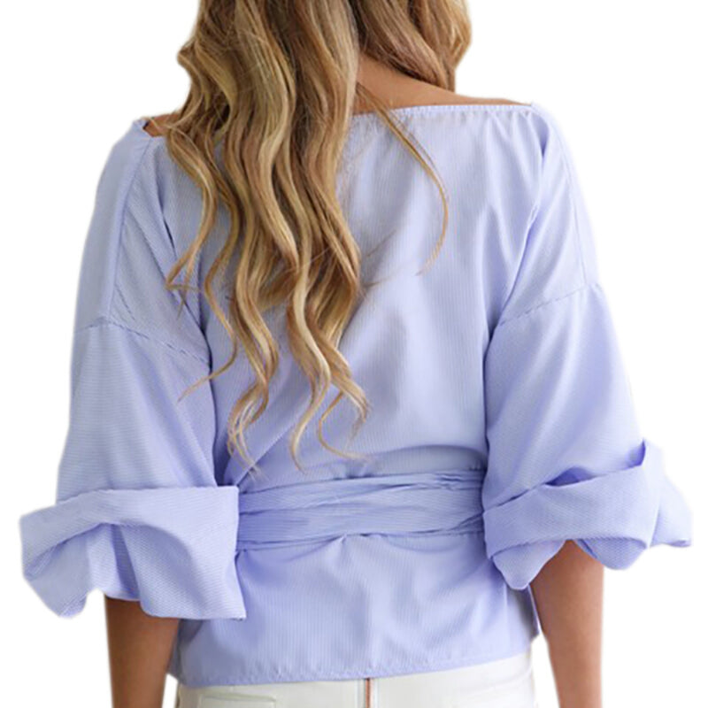 Women Off Shoulder Cross Blouse - Blue