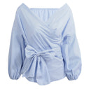 Women Off Shoulder Cross Blouse - Blue