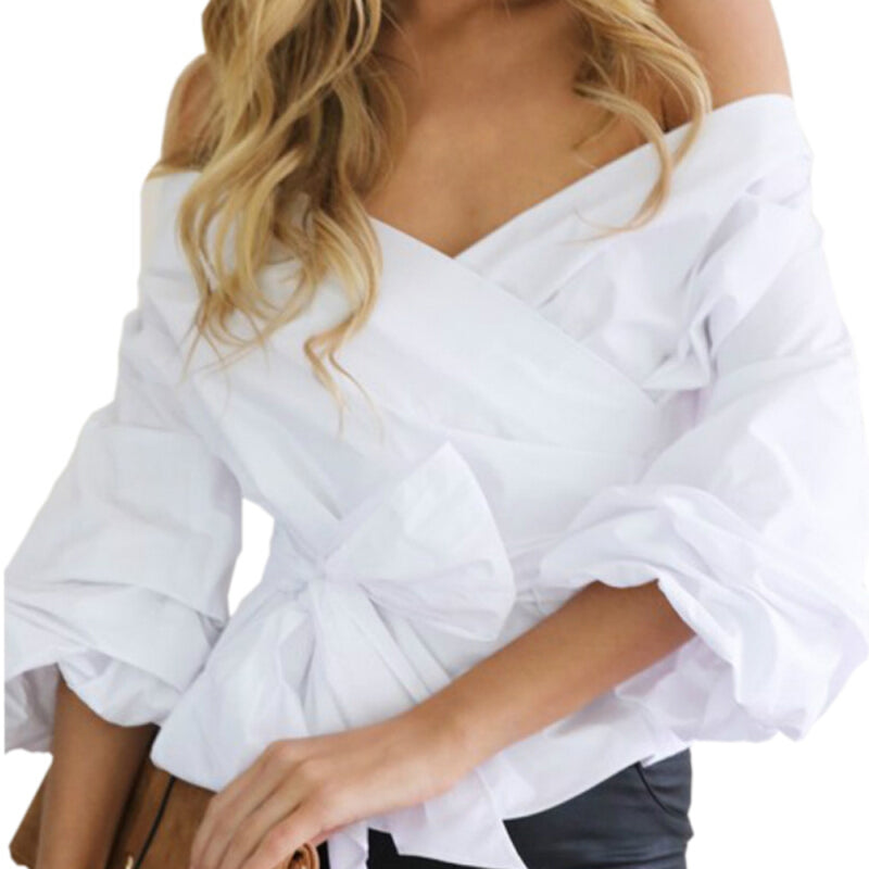 Women Off Shoulder Cross Blouse - White