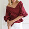 Women Off Shoulder Cross Blouse - Wine Red