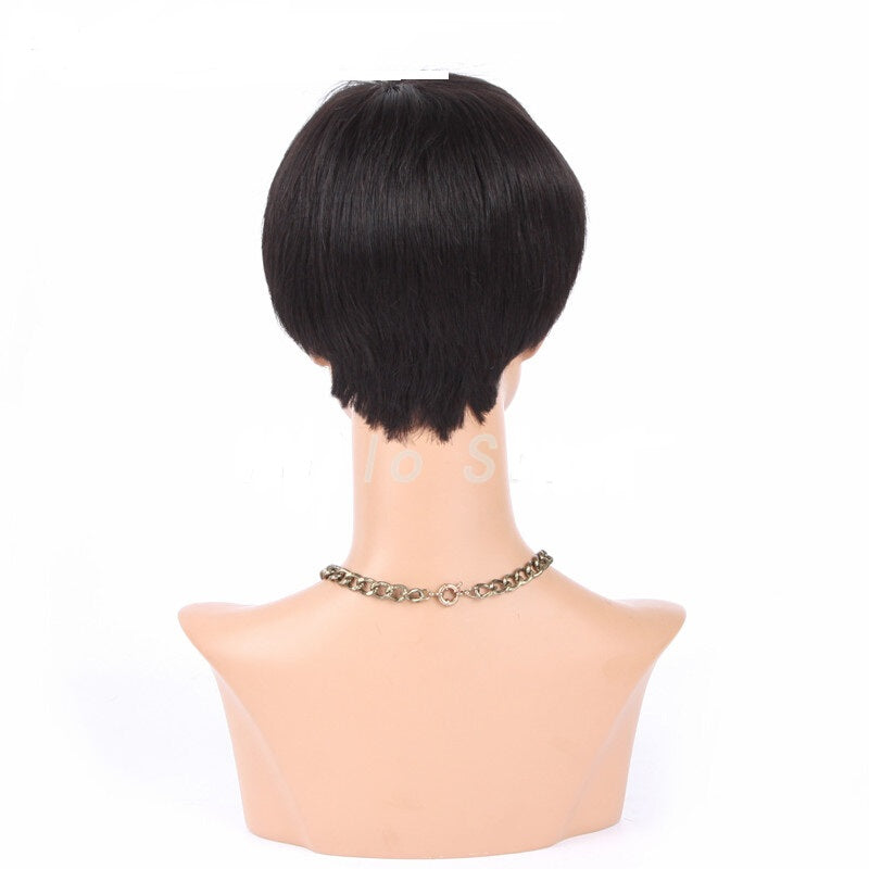 Women Pixie Cut Lace Human Hair Wig - Black