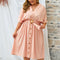 Women Plus Size V-Neck Short Sleeve Dress - Pink