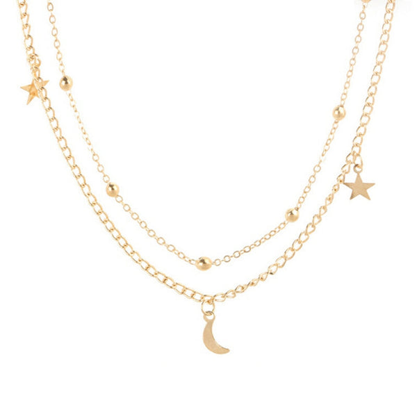 Women Premium 2 Layer Chain Necklace - Gold