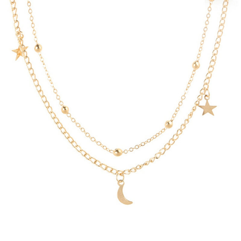 Women Premium 2 Layer Chain Necklace - Gold