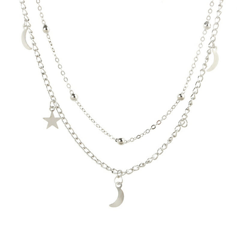 Women Premium 2 Layer Chain Necklace - Silver