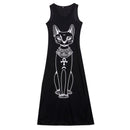 Women Sexy Cat Pattern Long Maxi Dress - Black