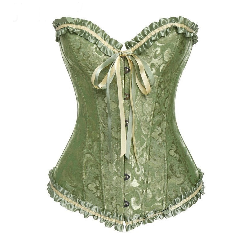 Women Sexy Satin Corset Lace Body Shaper - Green