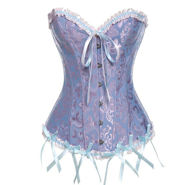 Women Sexy Satin Corset Lace Body Shaper - Light Blue