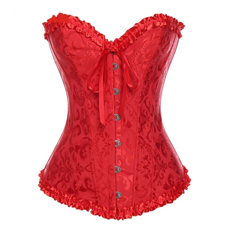 Women Sexy Satin Corset Lace Body Shaper - Red