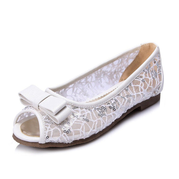 Women Shoes Sequin Fabric Flat Slip-On - White