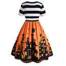 Women Short Sleeve Halloween Dress - Orange