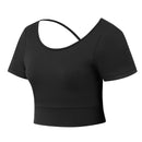 Women Sports Short Sleeve Yoga Crop Tops - Black