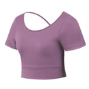 Women Sports Short Sleeve Yoga Crop Tops - Purple