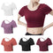 Women Sports Short Sleeve Yoga Crop Tops - Claret