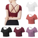 Women Sports Short Sleeve Yoga Crop Tops - Black