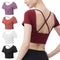 Women Sports Short Sleeve Yoga Crop Tops - Black