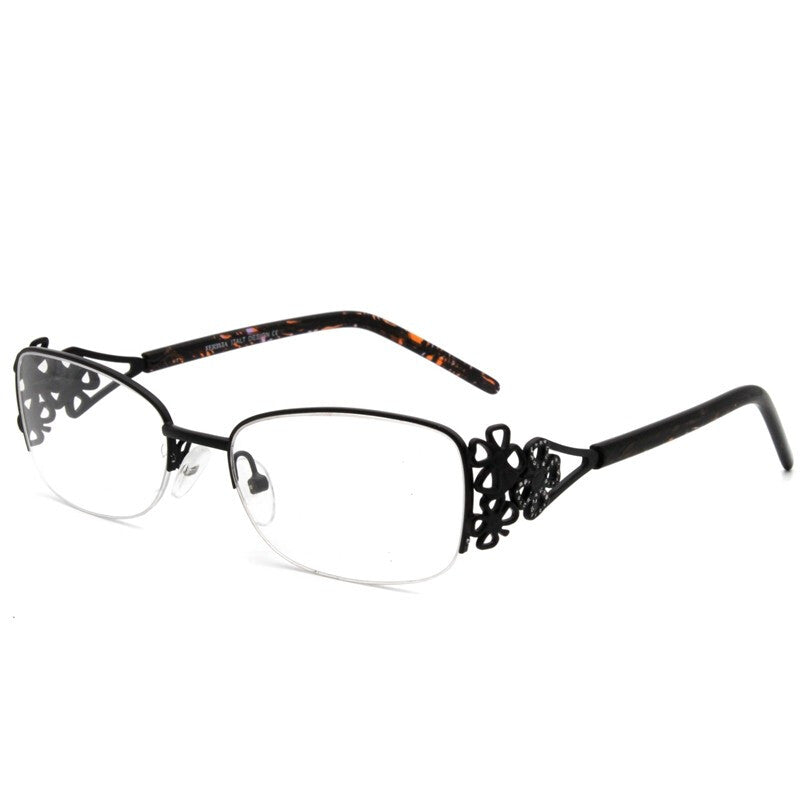 Women Square Shape Vintage Hollow Frame Eyeglasses - Black