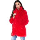 Women Style Faux Fur Parka Hooded Coat - Red