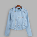 Women Style Leather Motorcycle Jacket - Blue