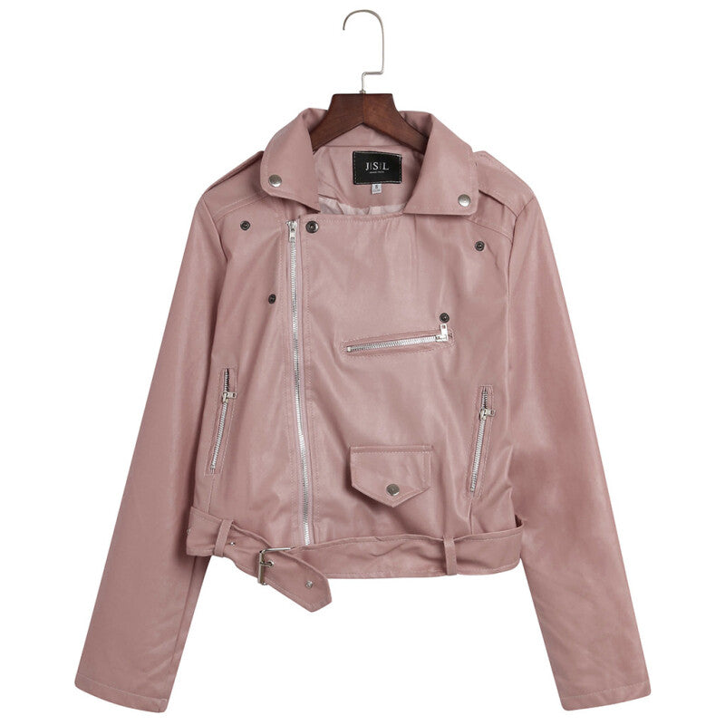 Women Style Leather Motorcycle Jacket - Pink