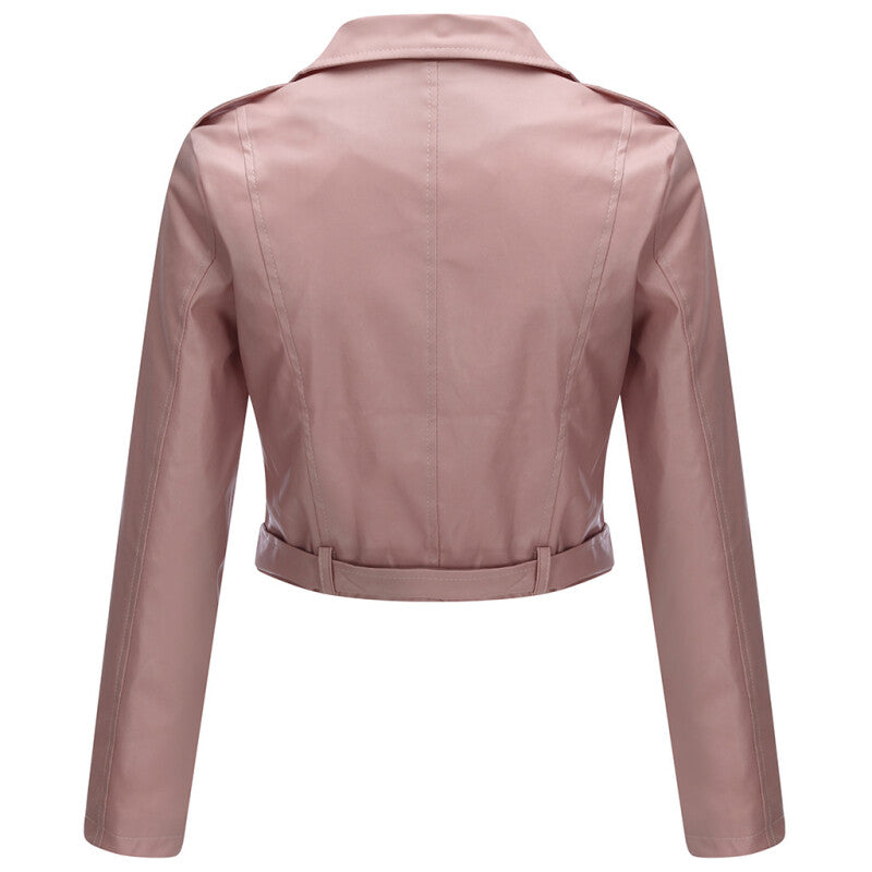 Women Style Leather Motorcycle Jacket - Pink