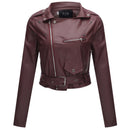 Women Style Leather Motorcycle Jacket - Wine Red