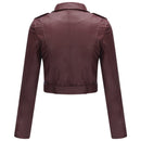 Women Style Leather Motorcycle Jacket - Wine Red