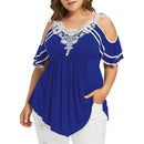 Women Stylish Plus Size Tiered Lace Top - Blue