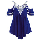 Women Stylish Plus Size Tiered Lace Top - Blue