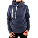 Women Stylish Heaps Collar Hoodie Pullover - Blue