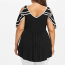 Women Stylish Plus Size Tiered Lace Top - Black