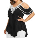 Women Stylish Plus Size Tiered Lace Top - Black